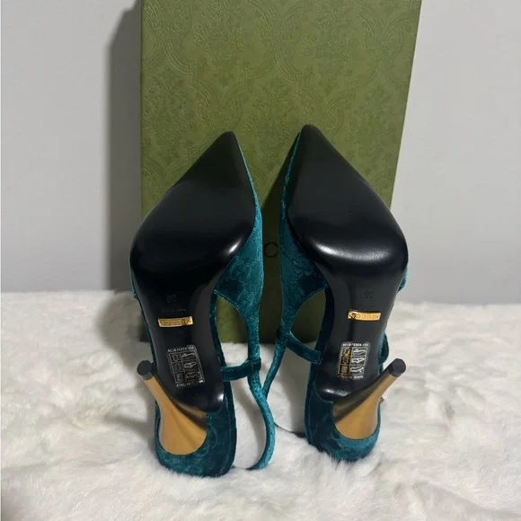 Gucci Blue Velvet Slingback Heels - Picture 5 of 10